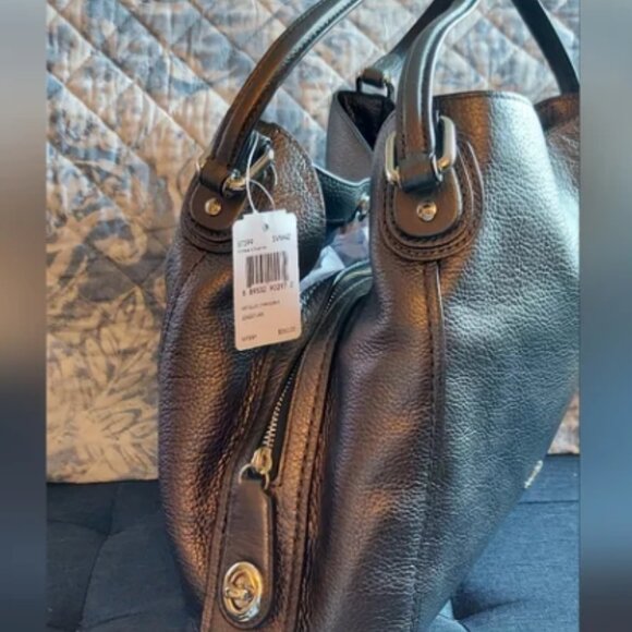 NWT COACH METALLIC GRAPHITE SATCHEL - 3 Piece Set - Coach Leather Edie H… - Picture 4 of 11